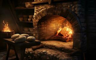 Baking with Tradition - A Stone Oven's Role in Breadmaking. Generative by Ai photo