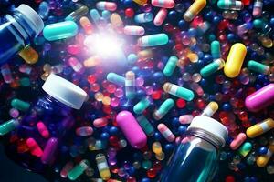 An Array of Medications in a Multi-Colored Background. Generative by Ai photo