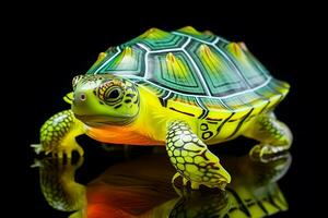 de tortuga neón paraíso - realista reptil en brillante ajuste. generativo por ai foto