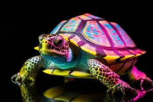 Fluorescent Wonder - Lifelike Turtle in Vibrant Habitat. Generative by Ai photo