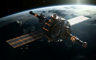 Solar-Powered Space Station A Sustainable Future in Orbit. Generative By Ai photo