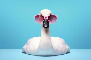 Swan Style White Bird with Sunglasses. Generative by Ai photo