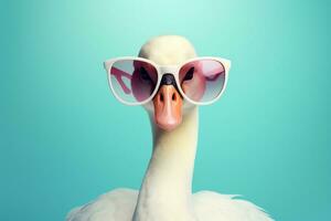 Swan Style White Bird with Sunglasses. Generative by Ai photo