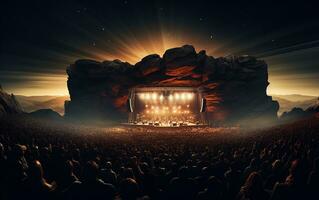 Epic Rock Concert A Massive Musical Gathering. Generative By Ai photo