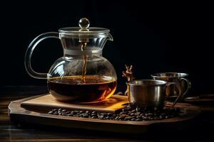 Glass Teapot Coffee Brewing. Generative By Ai photo