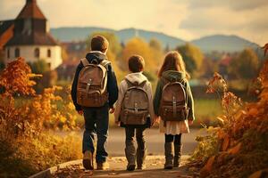 Back to School Kids with Backpacks. Generative By Ai photo