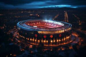 Nighttime at Camp Nou Stadium A Spectacular View. Generative By Ai photo