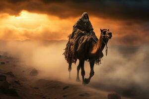 Camel Expedition in Desert. Generative By Ai photo