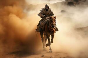 Nomad on Camel Expedition. Generative By Ai photo