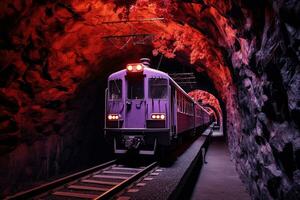 subterráneo paso destacado colores en el túnel. generativo por ai foto