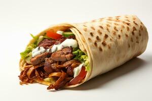 Mouthwatering Shawarma Isolated on White. Generative By Ai photo