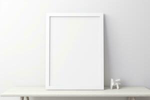 Empty Mockup Frame on a Pristine White Wall. Generative By Ai photo