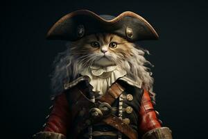 3D Cat in Pirate Clothes. Generative By Ai photo