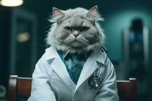 gato en del doctor disfraz a el clínica. generativo por ai foto