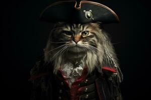 3D Cat in Pirate Clothes. Generative By Ai photo