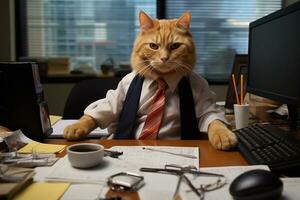 Cat's Guide to Business Mastery in the Office. Generative By Ai photo