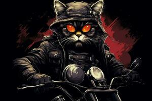 Brutal Cat Biker Takes a Seat on a Motorcycle. Generative By Ai photo