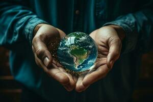 A Symbol of Global Unity - Hands Holding the Earth. Generative By Ai photo