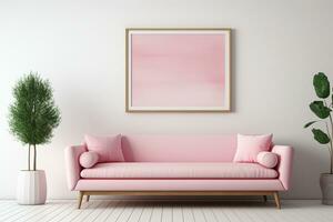 Aesthetic Harmony - Pink Sofa Against a White Wall. Generated By Ai photo