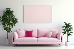 Aesthetic Harmony - Pink Sofa Against a White Wall. Generated By Ai photo