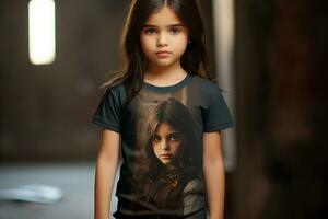 A Kid Female in a Relaxed Short-Sleeve Shirt. Generative By Ai photo