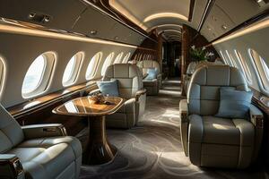 A Luxury Interior in Modern Business Jets. Generative By Ai photo