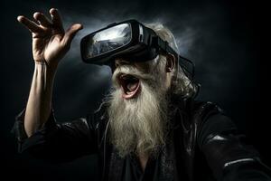 Mature Man Delving into Virtual Reality. Generative By Ai photo