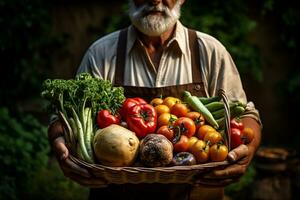 Farmer with Harvested Vegetables. Generative By Ai photo