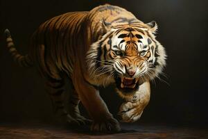 Tiger in Aggressive Sprint and Growl. Generative By Ai photo