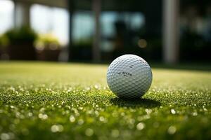 Golf Ball on Synthetic Grass. Generative By Ai photo