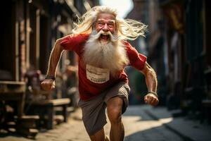 Active Aging Happy Lifestyle of an Elderly Jogger. Generative By Ai photo