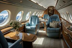 A Luxury Interior in Modern Business Jets. Generative By Ai photo