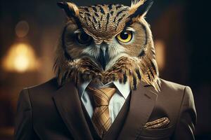 Dapper Owl A Businessman in Feathered Attire. Generative By Ai photo