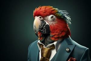 Colorful Parrot A Businessman in Feathered Attire. Generative By Ai photo