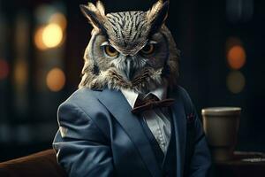 Dapper Owl A Businessman in Feathered Attire. Generative By Ai photo