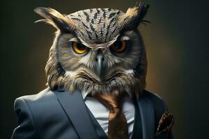 Dapper Owl A Businessman in Feathered Attire. Generative By Ai photo