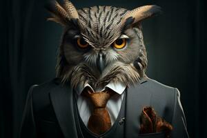 Dapper Owl A Businessman in Feathered Attire. Generative By Ai photo