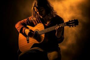 capturar el esencia de guitarra jugando. generativo por ai foto