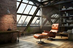 Loft Interior with Leather Armchair. Generative By Ai photo