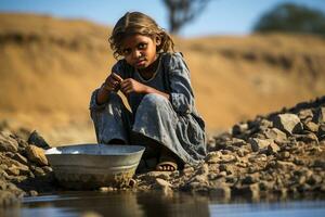 A Rural Girl's Serenity while Drinking Clean Water. Generative By Ai photo