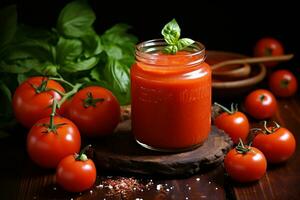exhibiendo Fresco Tomates en tradicional tomate salsa. generativo por ai foto