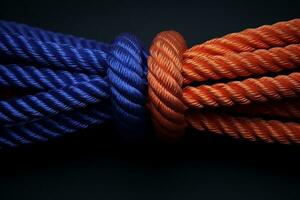 Orange and Blue Rope Tied Around Another. Generative By Ai photo