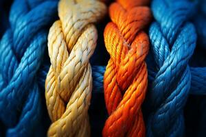 Orange and Blue Rope Tied Around Another. Generative By Ai photo