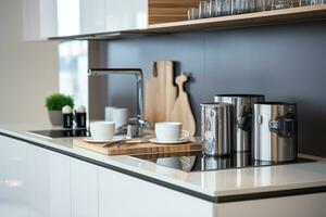 Modern Cooking Equipment in a Tidy and Minimalist Kitchen. Generative By Ai photo