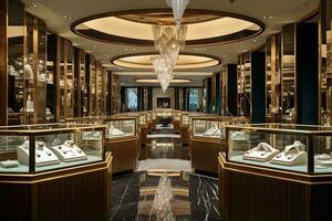 Elegance Unveiled Exploring Luxury in the Jewelry Store. Generative By Ai photo