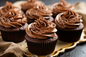 Tempting Chocolate Cupcakes with Frosting. Generative By Ai photo