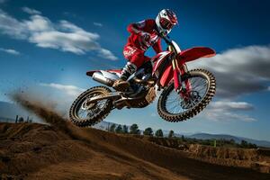 Showcasing the Excitement of Motocross Jumps. Generative By Ai photo