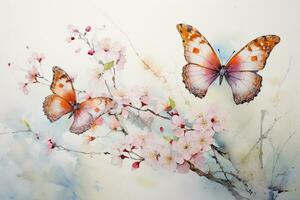 Capturing Butterflies on the Canvas with Watercolors. Generative By Ai photo