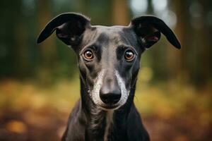 de cerca de un galgo al aire libre. generativo por ai foto