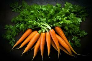 Fresh Carrots from Above. Generative By Ai photo